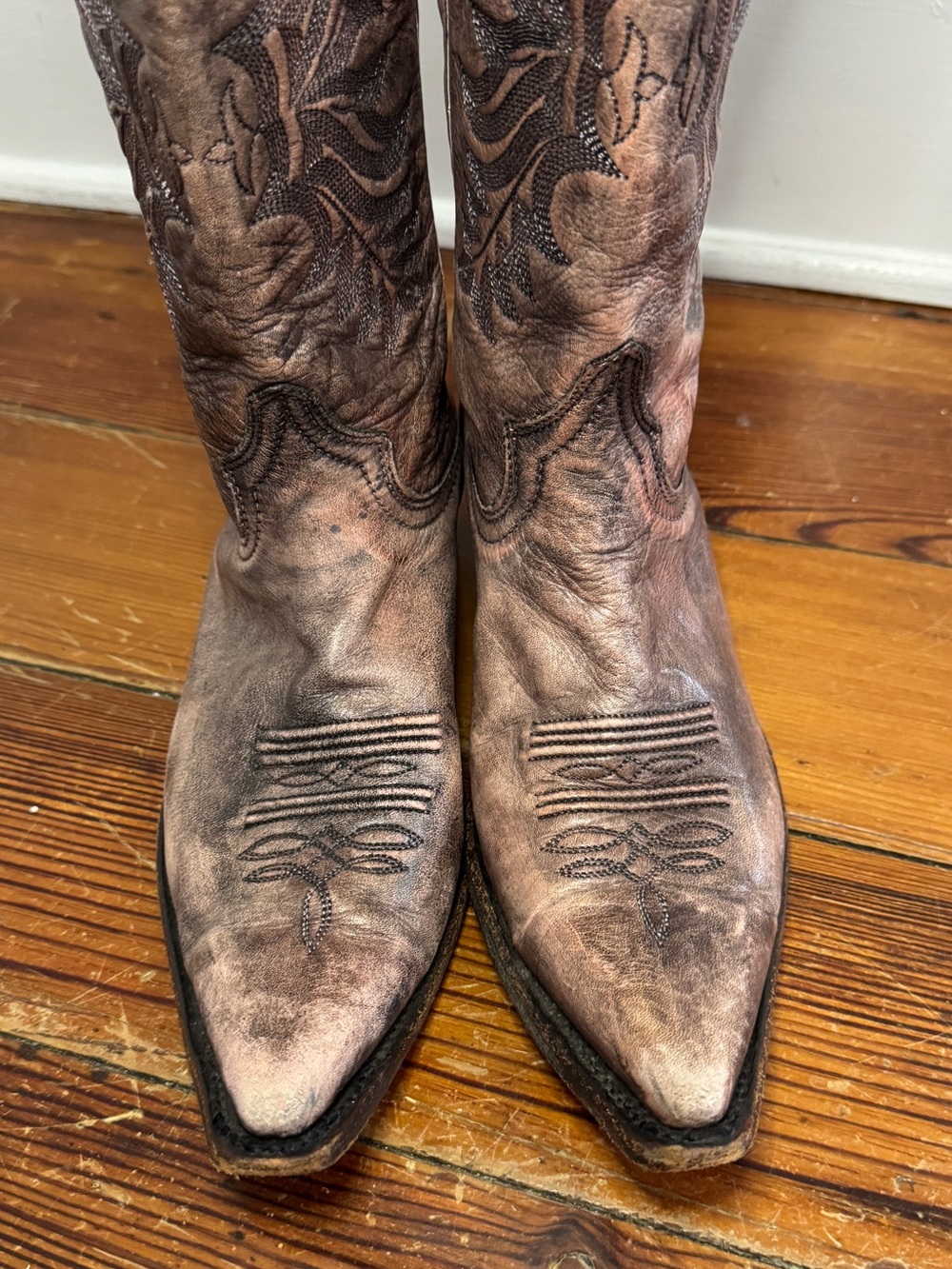 Stetson Brown Leather Distressed Embroidered Snip Toe Cowboy Western Boots W 7 - Picture 6 of 14